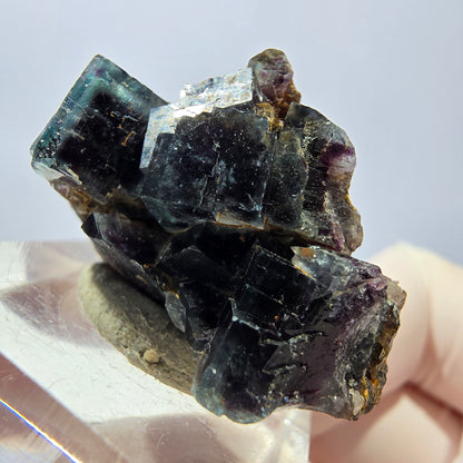 Spécimen rare de cube de fluorite fantôme, vert-violet, Okorusu, Namibie, 34 x 25 x 16 mm 