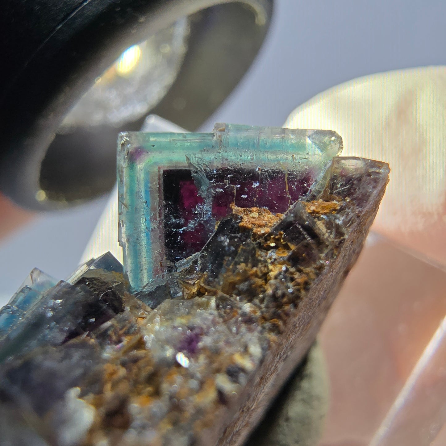 Spécimen rare de cube de fluorite fantôme, vert-violet, Okorusu, Namibie, 34 x 25 x 16 mm 