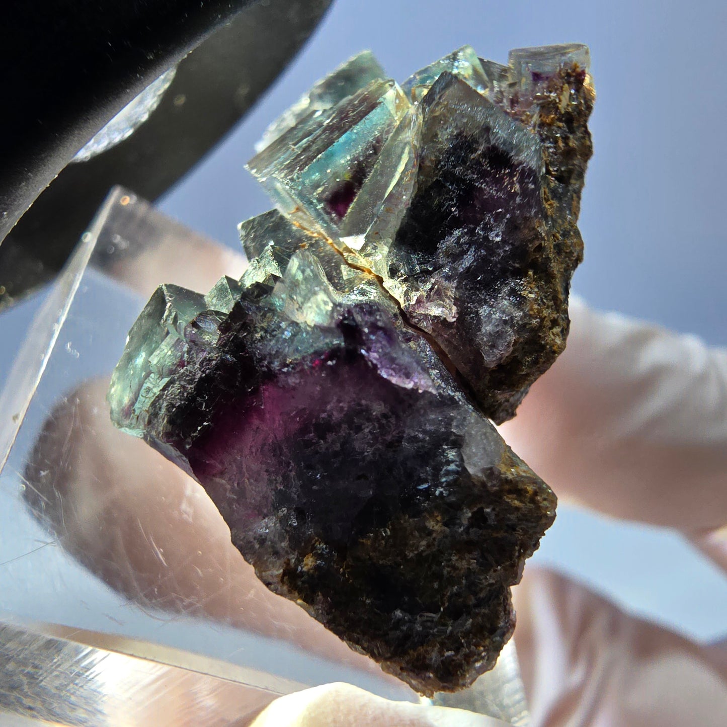 Spécimen rare de cube de fluorite fantôme, vert-violet, Okorusu, Namibie, 34 x 25 x 16 mm 