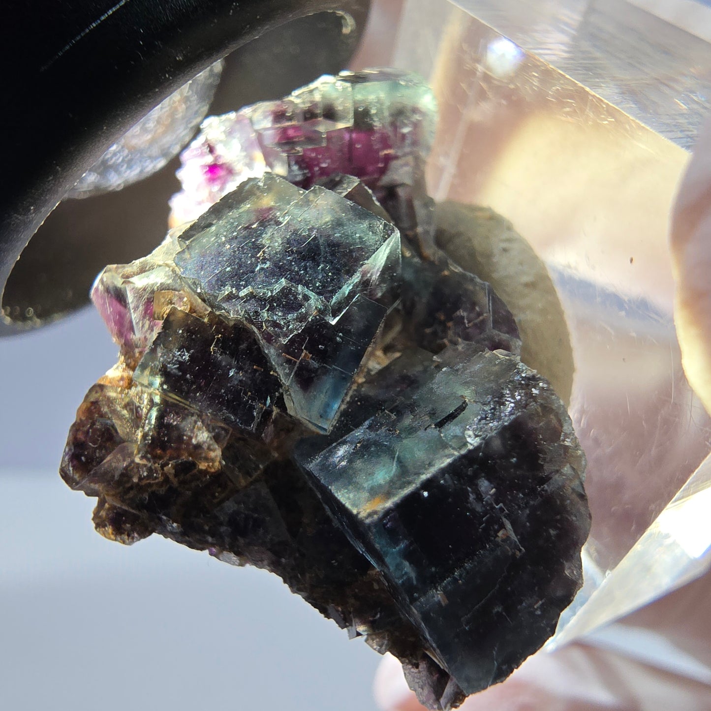 Spécimen rare de cube de fluorite fantôme, vert-violet, Okorusu, Namibie, 34 x 25 x 16 mm 