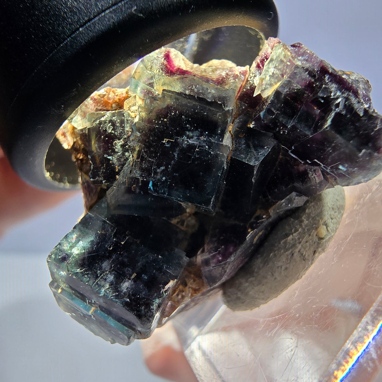 Spécimen rare de cube de fluorite fantôme, vert-violet, Okorusu, Namibie, 34 x 25 x 16 mm 