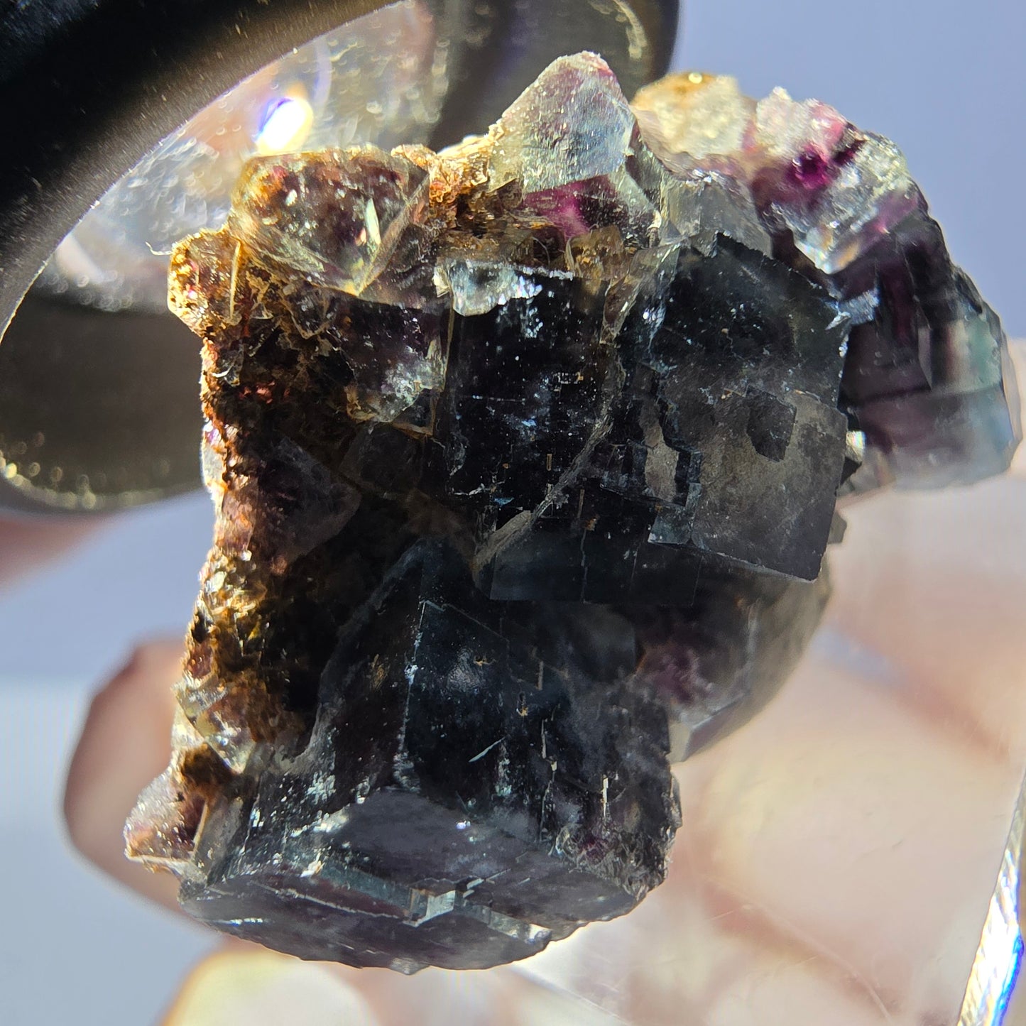 Spécimen rare de cube de fluorite fantôme, vert-violet, Okorusu, Namibie, 34 x 25 x 16 mm 