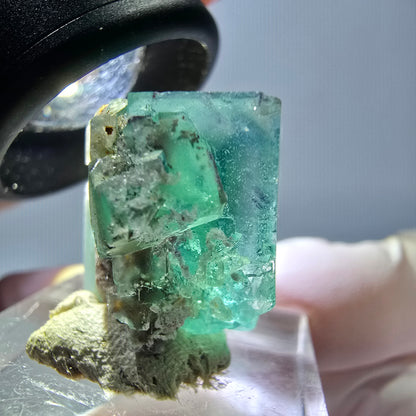 Spécimen de cube de fluorite fantôme, vert parqueté Okorusu, Namibie 25*20*19mm 