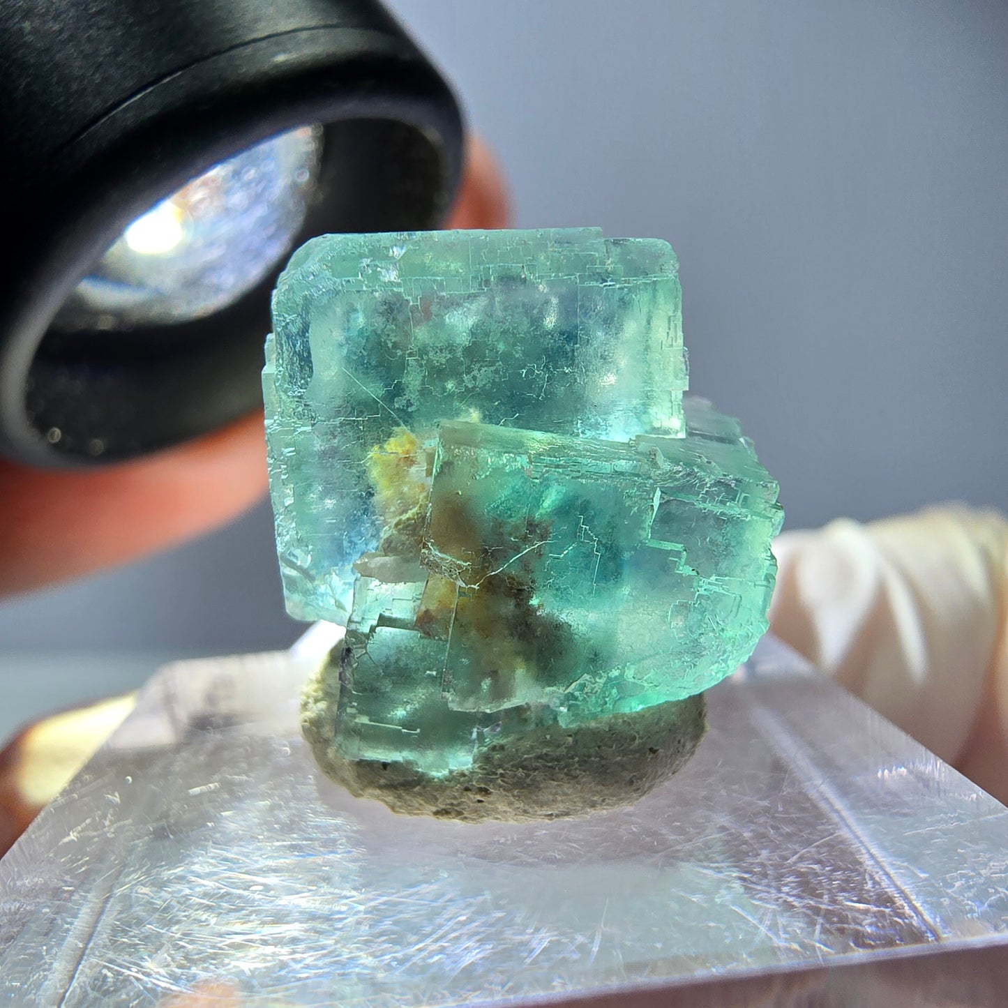 Spécimen de cube de fluorite fantôme, vert parqueté Okorusu, Namibie 16*16*16mm 