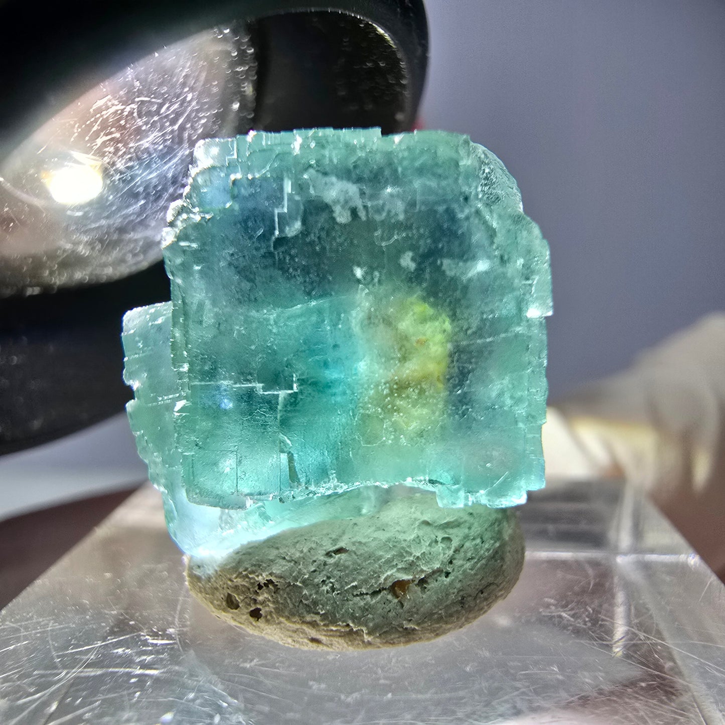 Spécimen de cube de fluorite fantôme, vert parqueté Okorusu, Namibie 16*16*16mm 