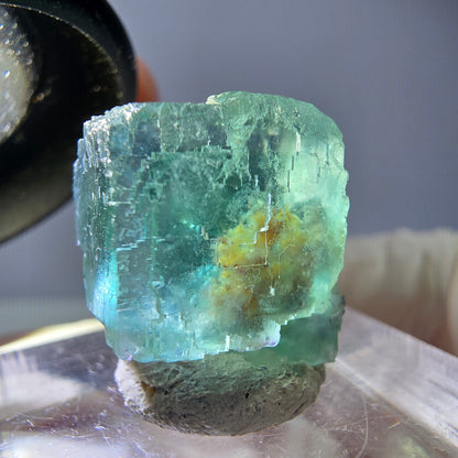 Spécimen de cube de fluorite fantôme, vert parqueté Okorusu, Namibie 16*16*16mm 
