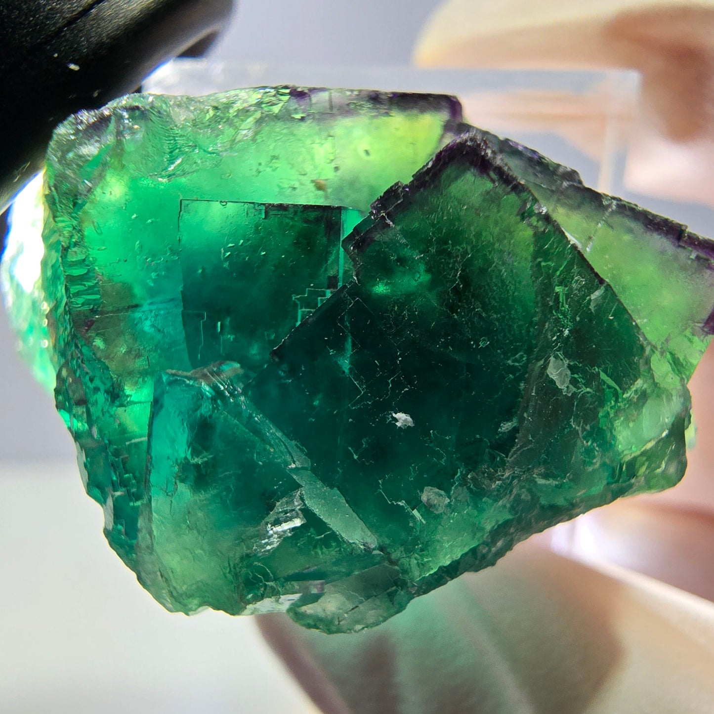 Spécimen de cube de fluorite fantôme, vert parqueté Okorusu, Namibie 36*21*17mm 