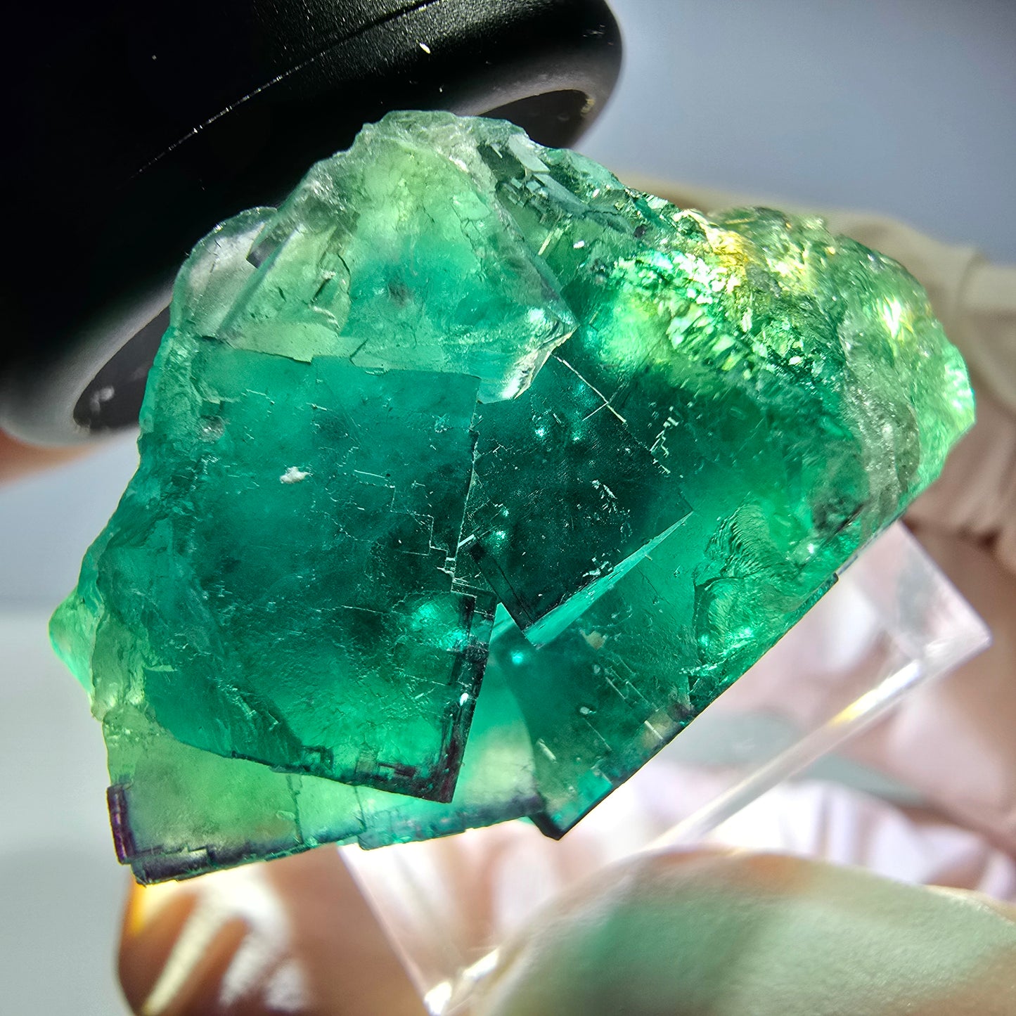 Spécimen de cube de fluorite fantôme, vert parqueté Okorusu, Namibie 36*21*17mm 