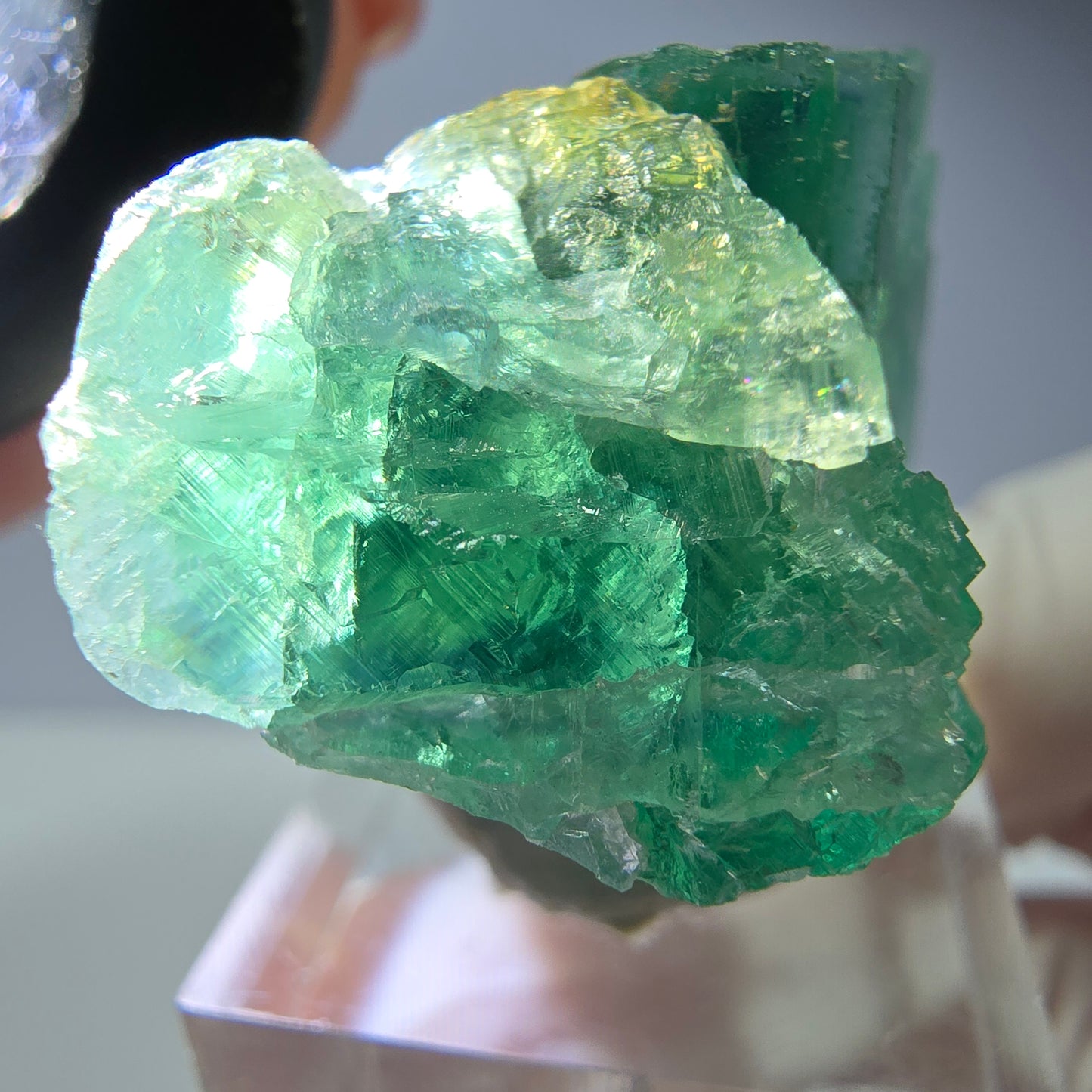 Spécimen de cube de fluorite fantôme, vert parqueté Okorusu, Namibie 34*28*23mm 