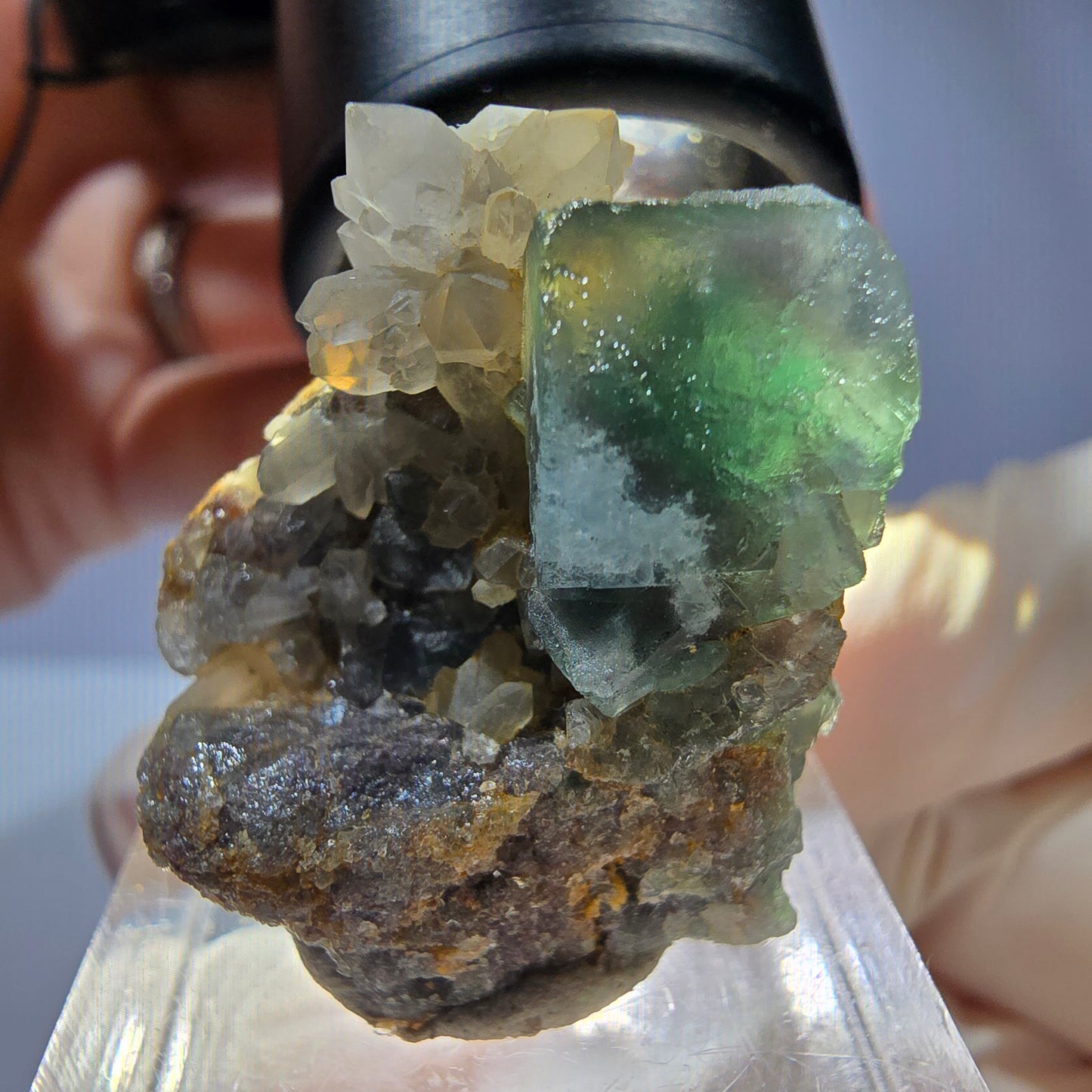 Seltene Phantom Fluorit Würfel, Quarz Stufe, grün Okorusu, Namibia 24*23*18mm