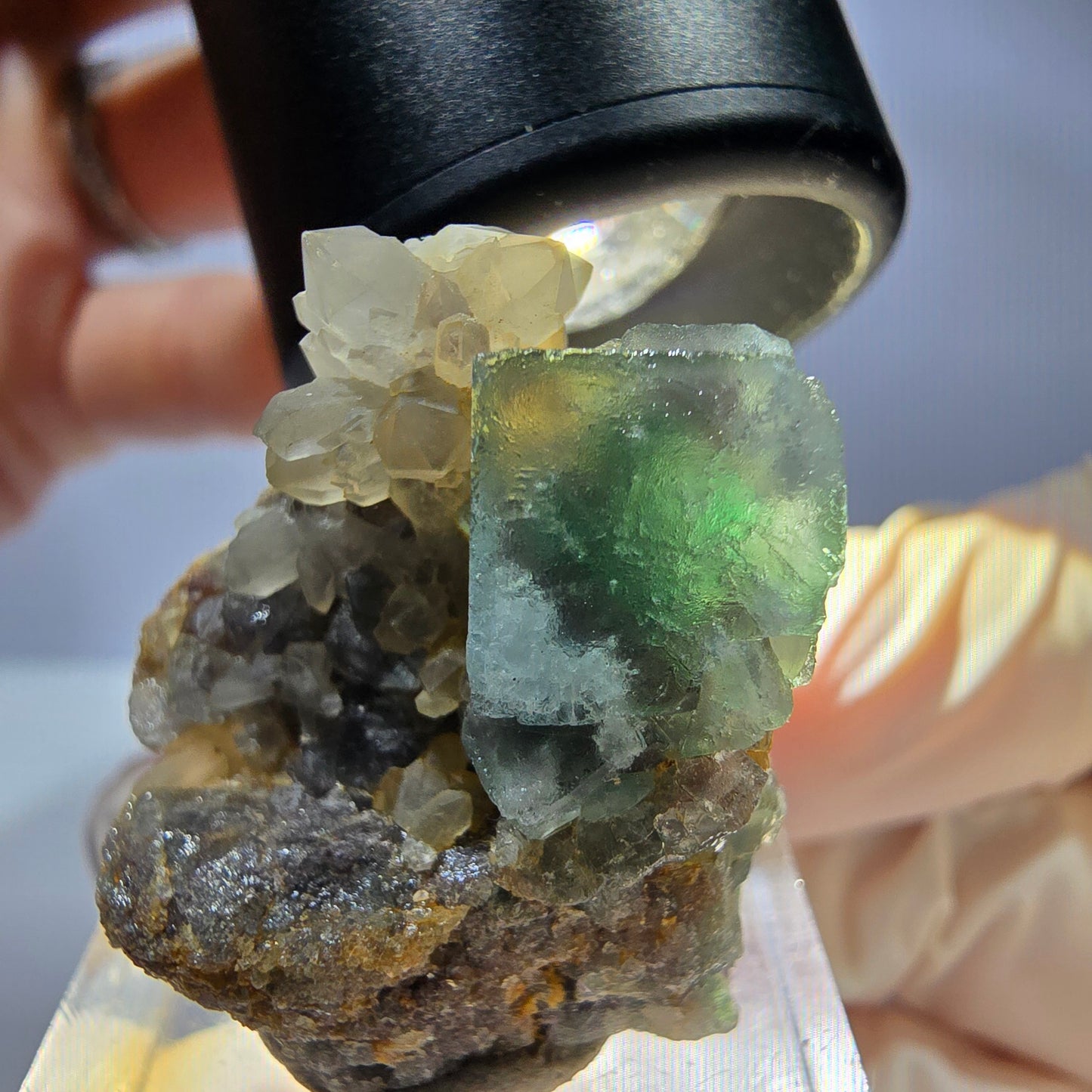 Seltene Phantom Fluorit Würfel, Quarz Stufe, grün Okorusu, Namibia 24*23*18mm