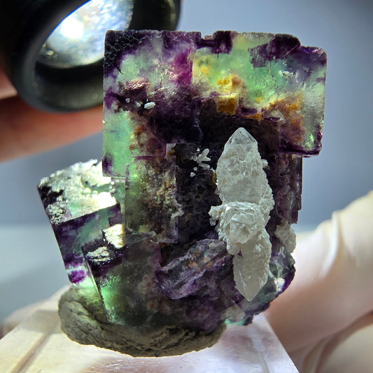 Phantom Fluorit Würfel, Quarz Stufe, grün lila Okorusu, Namibia 32*29*27mm