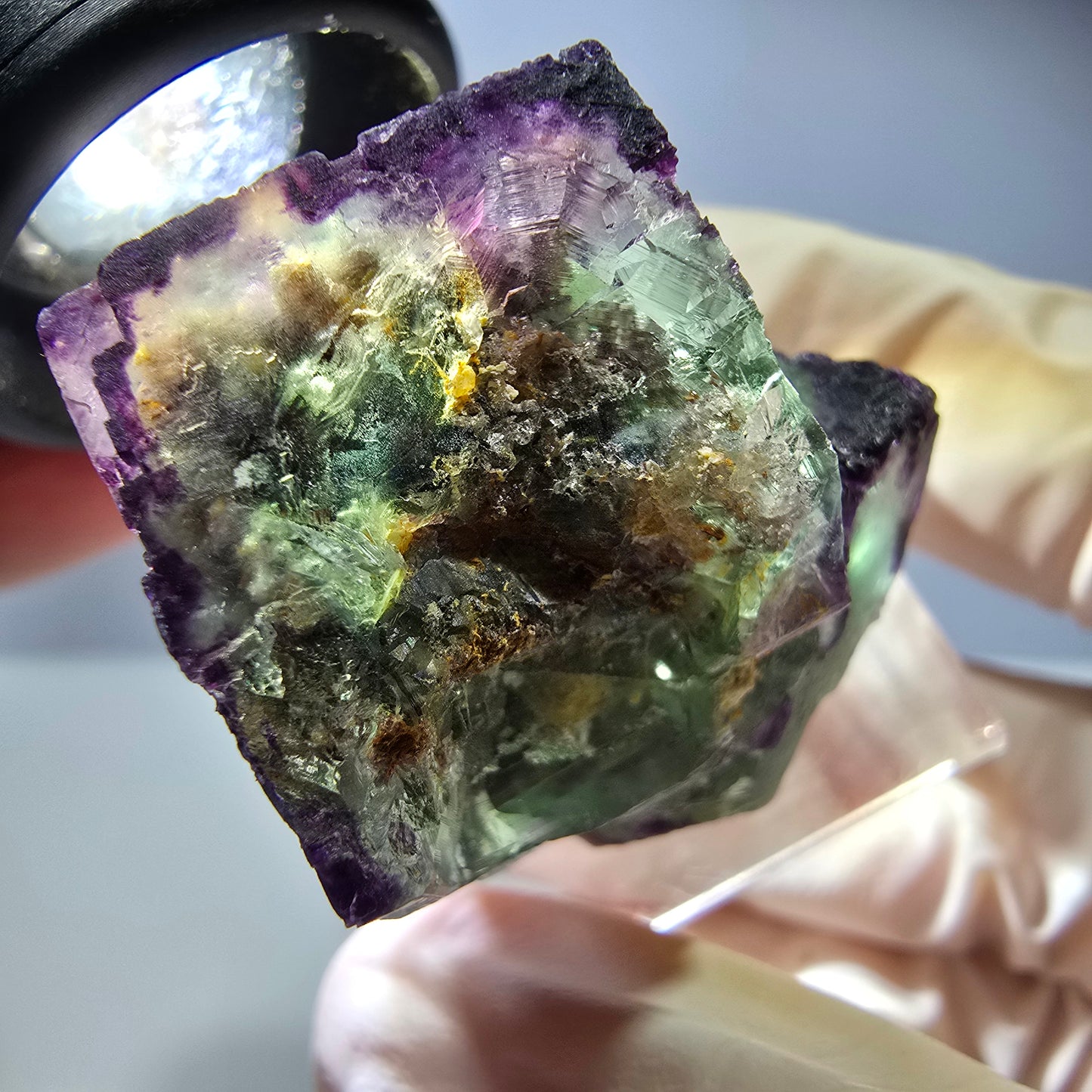 Phantom Fluorit Würfel, Quarz Stufe, grün lila Okorusu, Namibia 32*29*27mm
