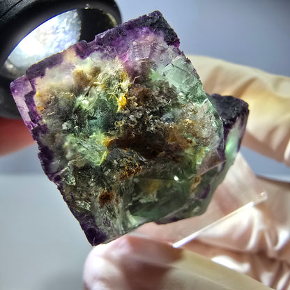 Phantom Fluorit Würfel, Quarz Stufe, grün lila Okorusu, Namibia 32*29*27mm