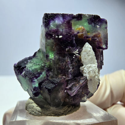 Phantom Fluorit Würfel, Quarz Stufe, grün lila Okorusu, Namibia 32*29*27mm