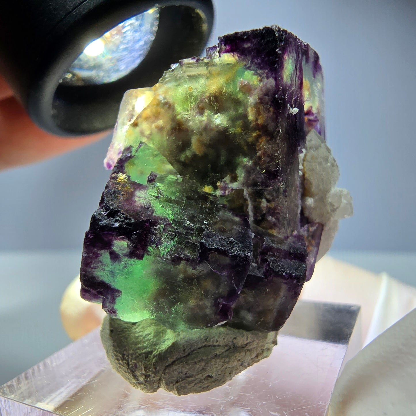 Phantom Fluorit Würfel, Quarz Stufe, grün lila Okorusu, Namibia 32*29*27mm
