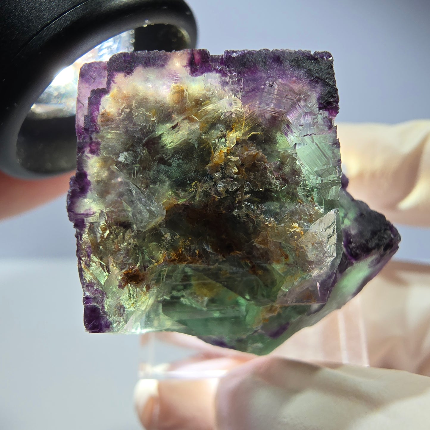 Phantom Fluorit Würfel, Quarz Stufe, grün lila Okorusu, Namibia 32*29*27mm