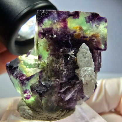 Phantom Fluorit Würfel, Quarz Stufe, grün lila Okorusu, Namibia 32*29*27mm