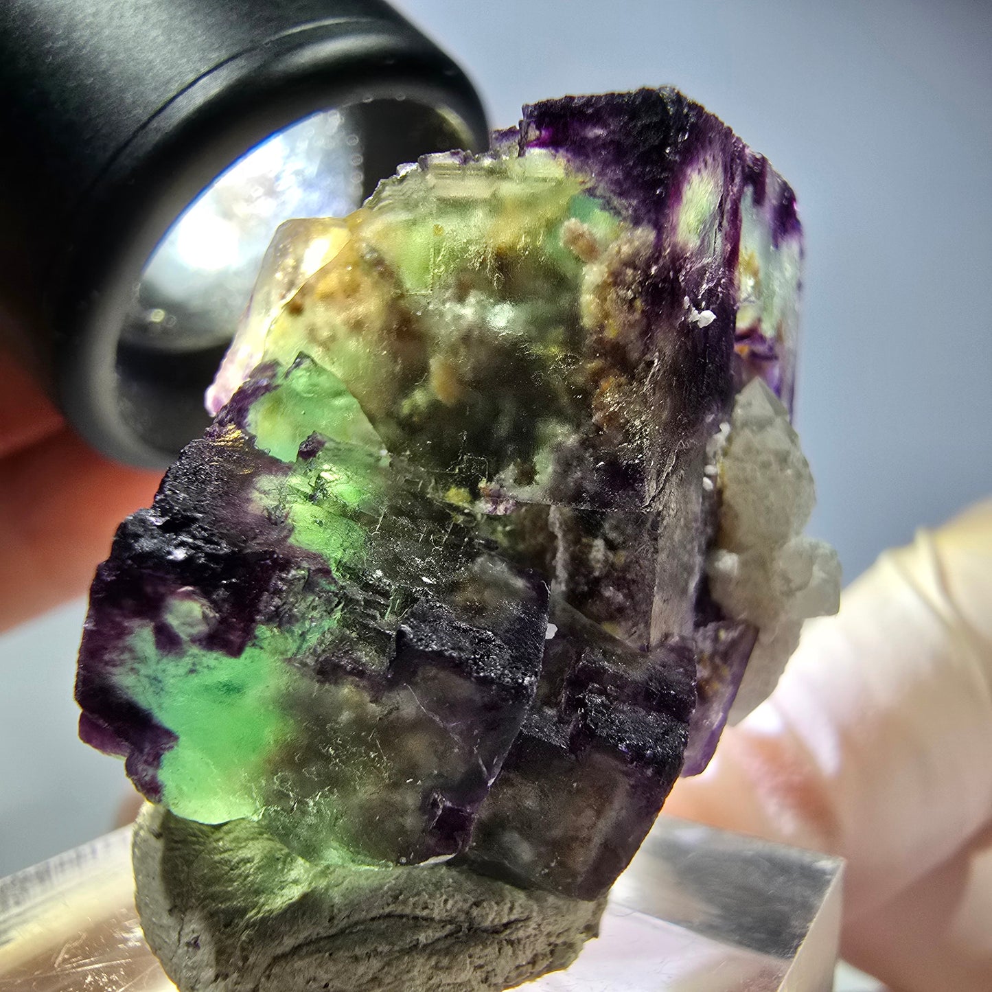 Phantom Fluorit Würfel, Quarz Stufe, grün lila Okorusu, Namibia 32*29*27mm