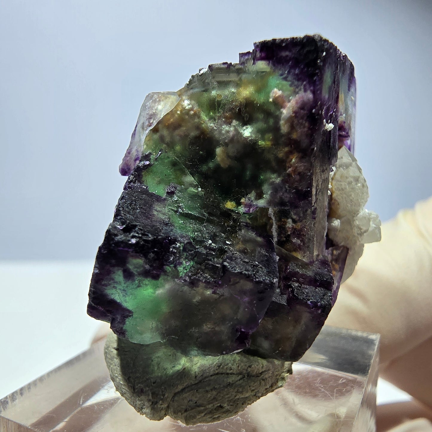 Phantom Fluorit Würfel, Quarz Stufe, grün lila Okorusu, Namibia 32*29*27mm