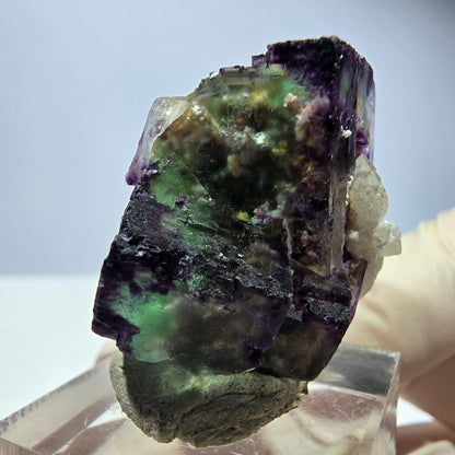 Phantom Fluorit Würfel, Quarz Stufe, grün lila Okorusu, Namibia 32*29*27mm