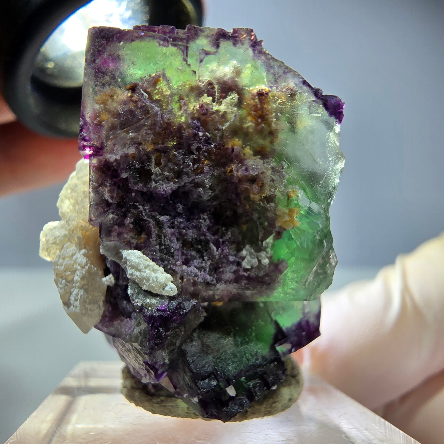 Phantom Fluorit Würfel, Quarz Stufe, grün lila Okorusu, Namibia 32*29*27mm