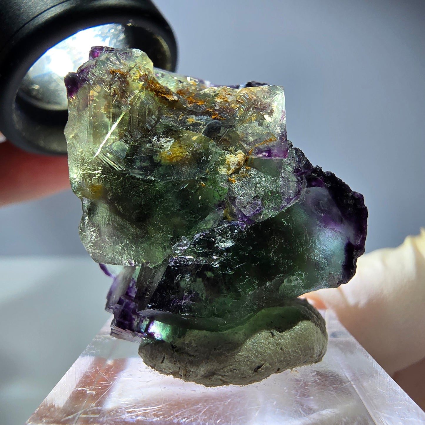 Phantom Fluorit Würfel, Quarz Stufe, grün lila Okorusu, Namibia 32*29*27mm