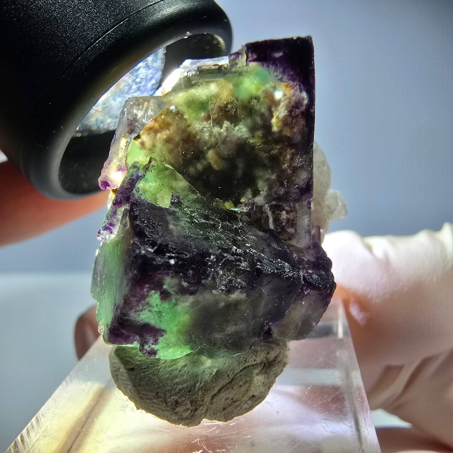 Phantom Fluorit Würfel, Quarz Stufe, grün lila Okorusu, Namibia 32*29*27mm
