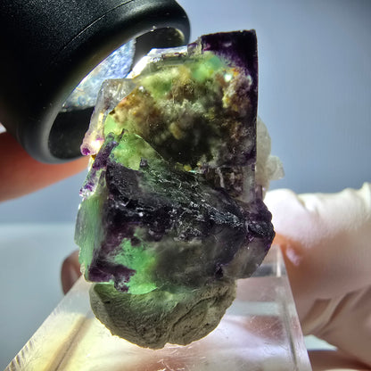 Phantom Fluorit Würfel, Quarz Stufe, grün lila Okorusu, Namibia 32*29*27mm