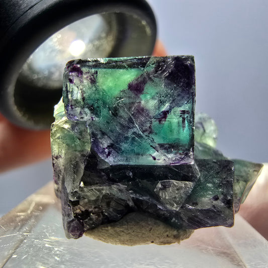 Seltene Phantom Fluorit Würfel Stufe, grün lila Okorusu, Namibia 24*20*17mm