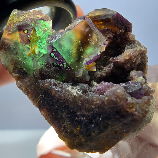 Seltene Phantom Fluorit Würfel Stufe, grün lila Erongo, Namibia 34*29*21mm