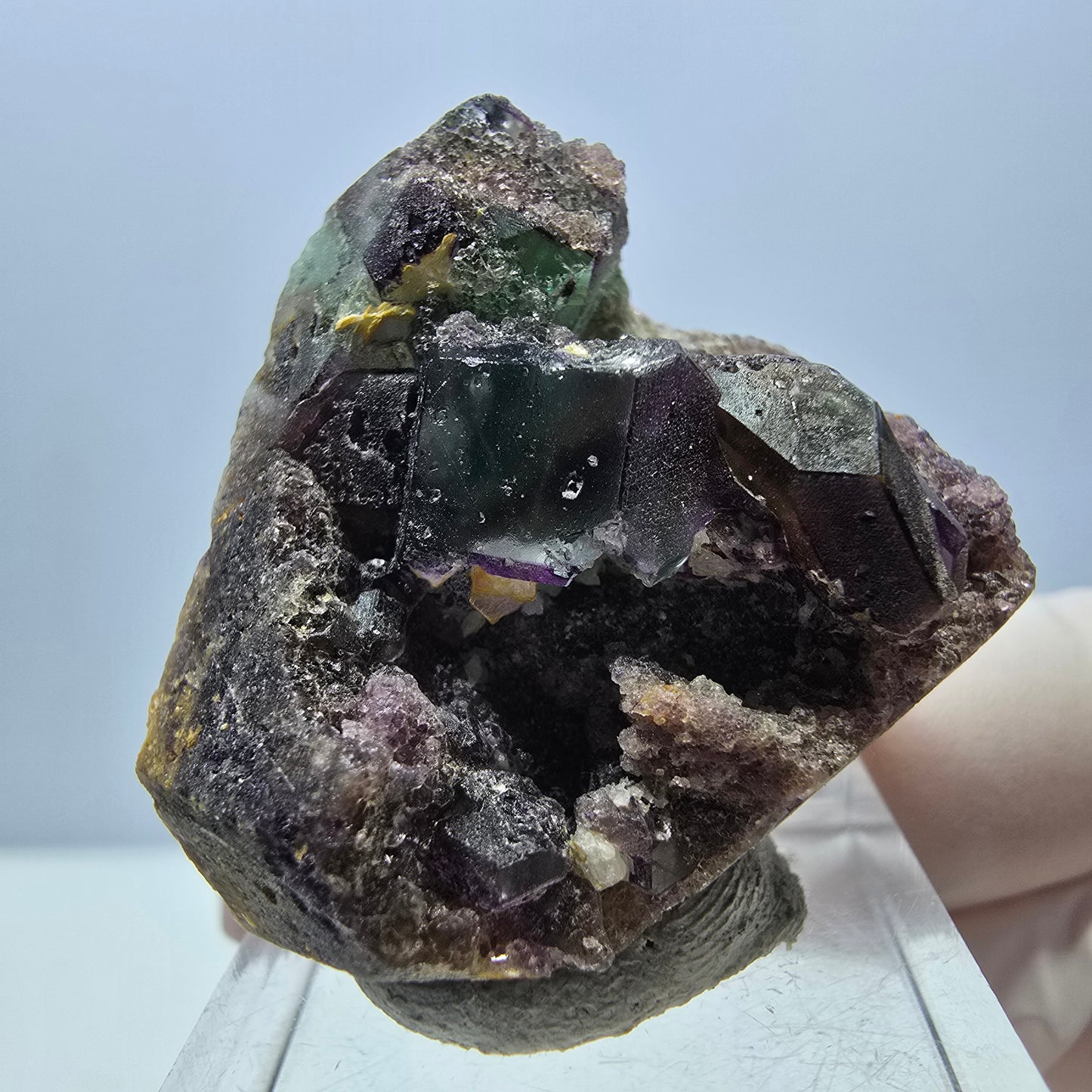 Seltene Phantom Fluorit Würfel Stufe, grün lila Erongo, Namibia 34*29*21mm