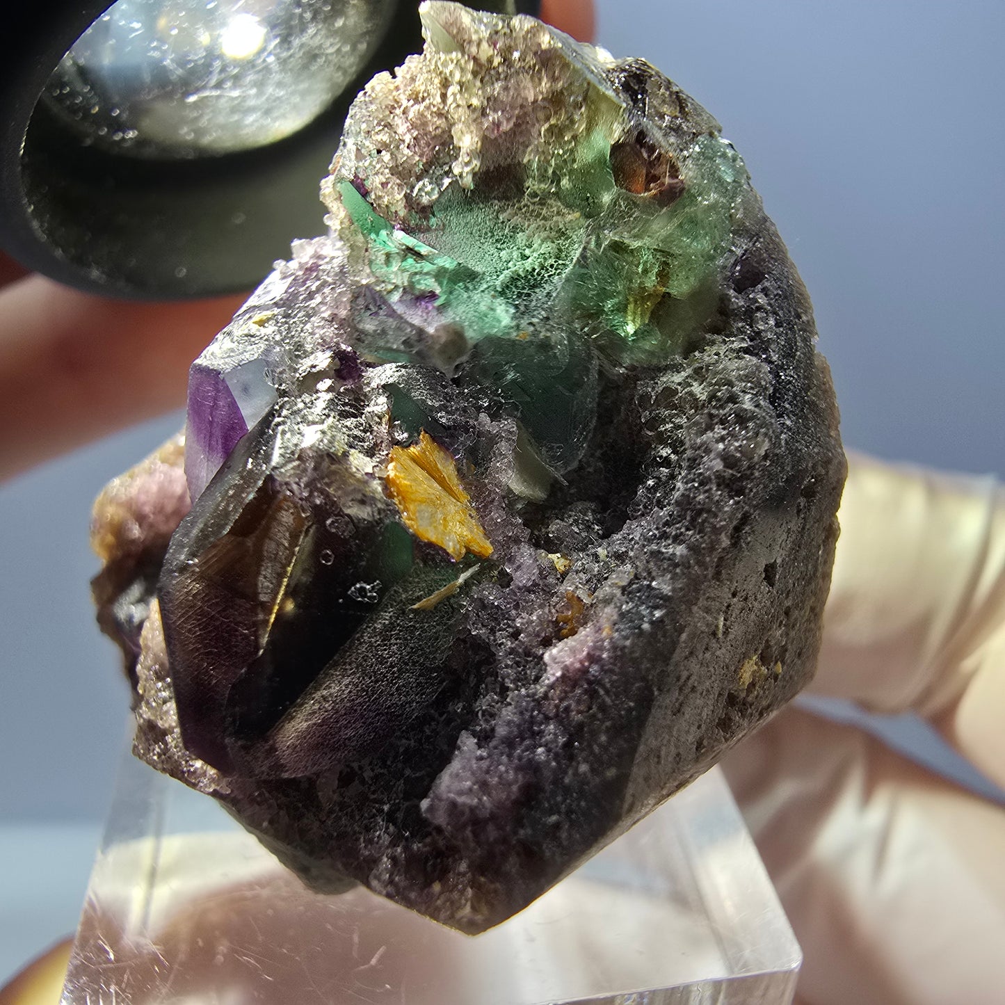 Seltene Phantom Fluorit Würfel Stufe, grün lila Erongo, Namibia 34*29*21mm