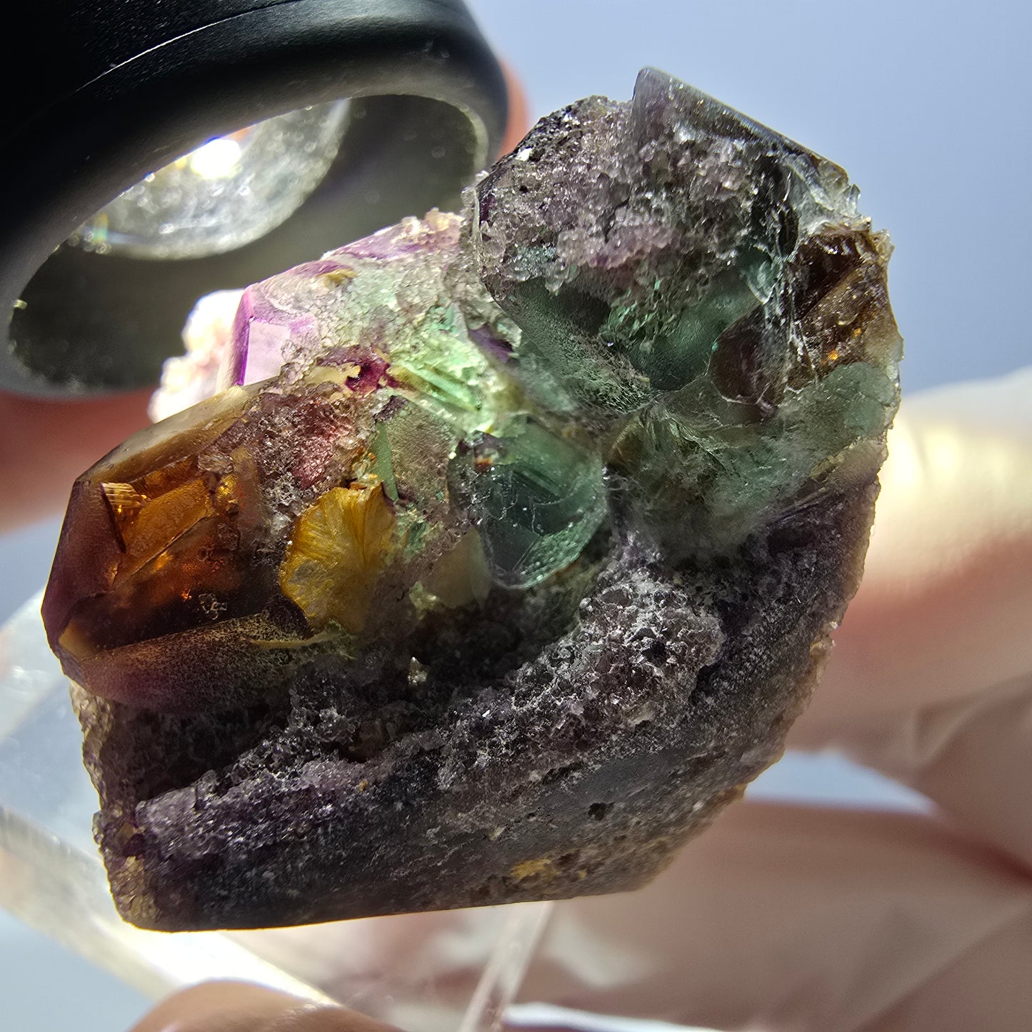 Seltene Phantom Fluorit Würfel Stufe, grün lila Erongo, Namibia 34*29*21mm