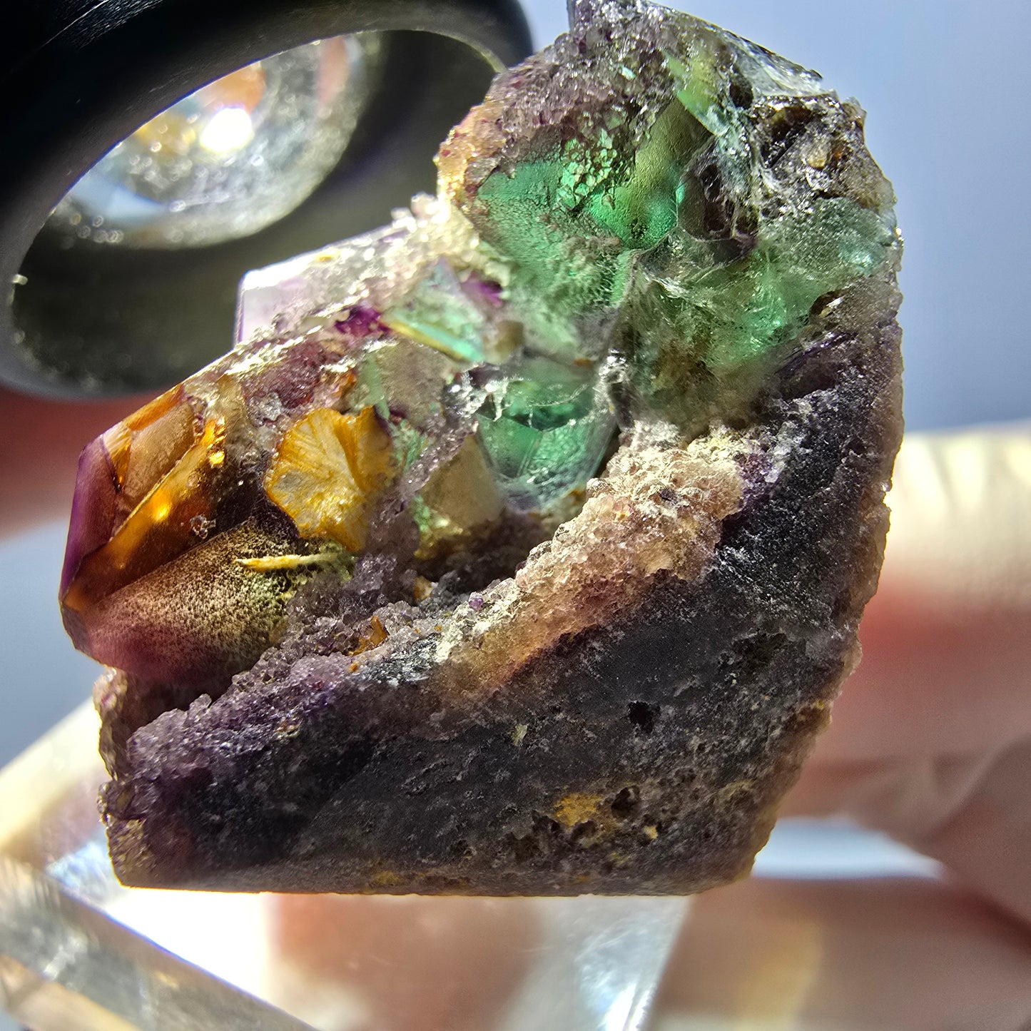 Seltene Phantom Fluorit Würfel Stufe, grün lila Erongo, Namibia 34*29*21mm
