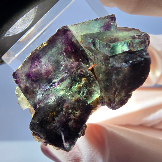 Seltene Phantom Fluorit Würfel Stufe, grün lila Okorusu, Namibia 32*22*15mm
