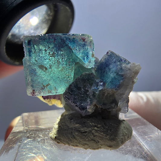 Seltene Phantom Fluorit Würfel Stufe, grün lila Okorusu, Namibia 24*18*12mm