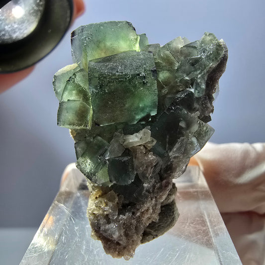 Seltene Phantom Fluorit Würfel, Quarz Stufe, grün lila Okorusu, Namibia 32*27*15mm