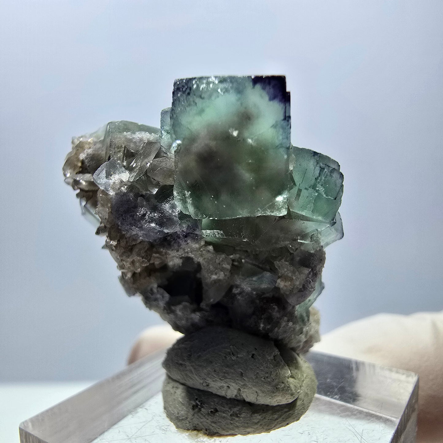 Seltene Phantom Fluorit Würfel, Quarz Stufe, grün lila Okorusu, Namibia 32*27*15mm