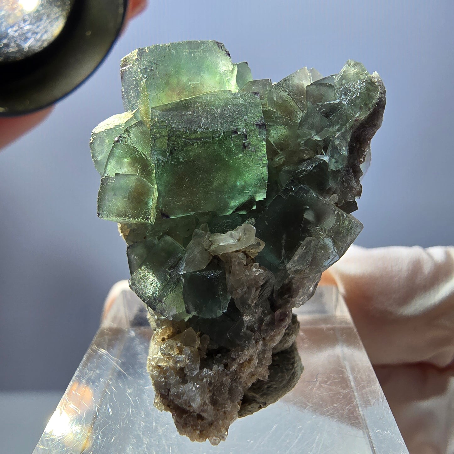 Seltene Phantom Fluorit Würfel, Quarz Stufe, grün lila Okorusu, Namibia 32*27*15mm