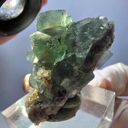 Seltene Phantom Fluorit Würfel, Quarz Stufe, grün lila Okorusu, Namibia 32*27*15mm