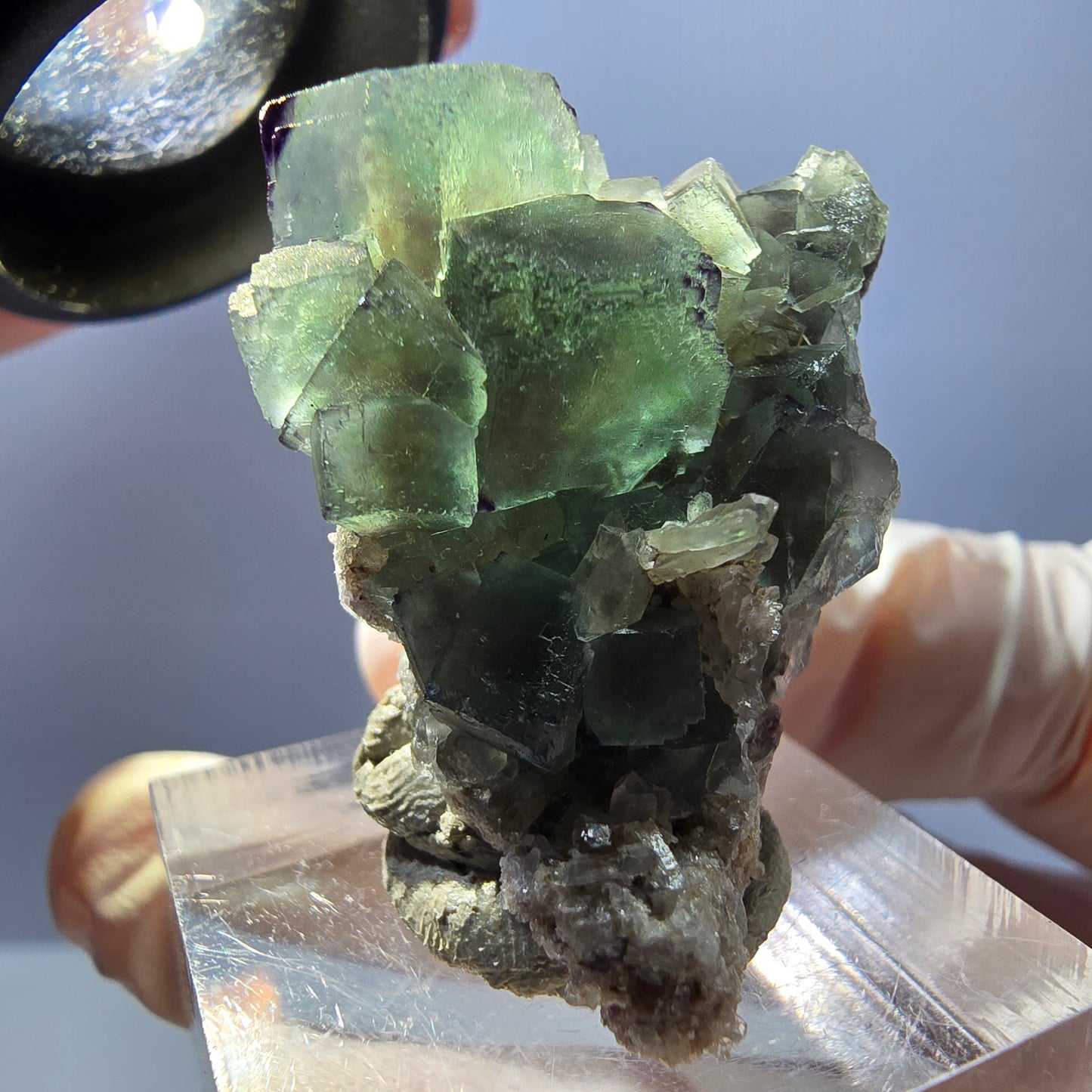 Seltene Phantom Fluorit Würfel, Quarz Stufe, grün lila Okorusu, Namibia 32*27*15mm