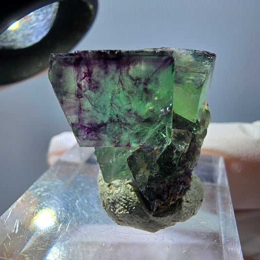 Seltene Phantom Fluorit Würfel Stufe, grün lila Okorusu, Namibia 23*22*16mm