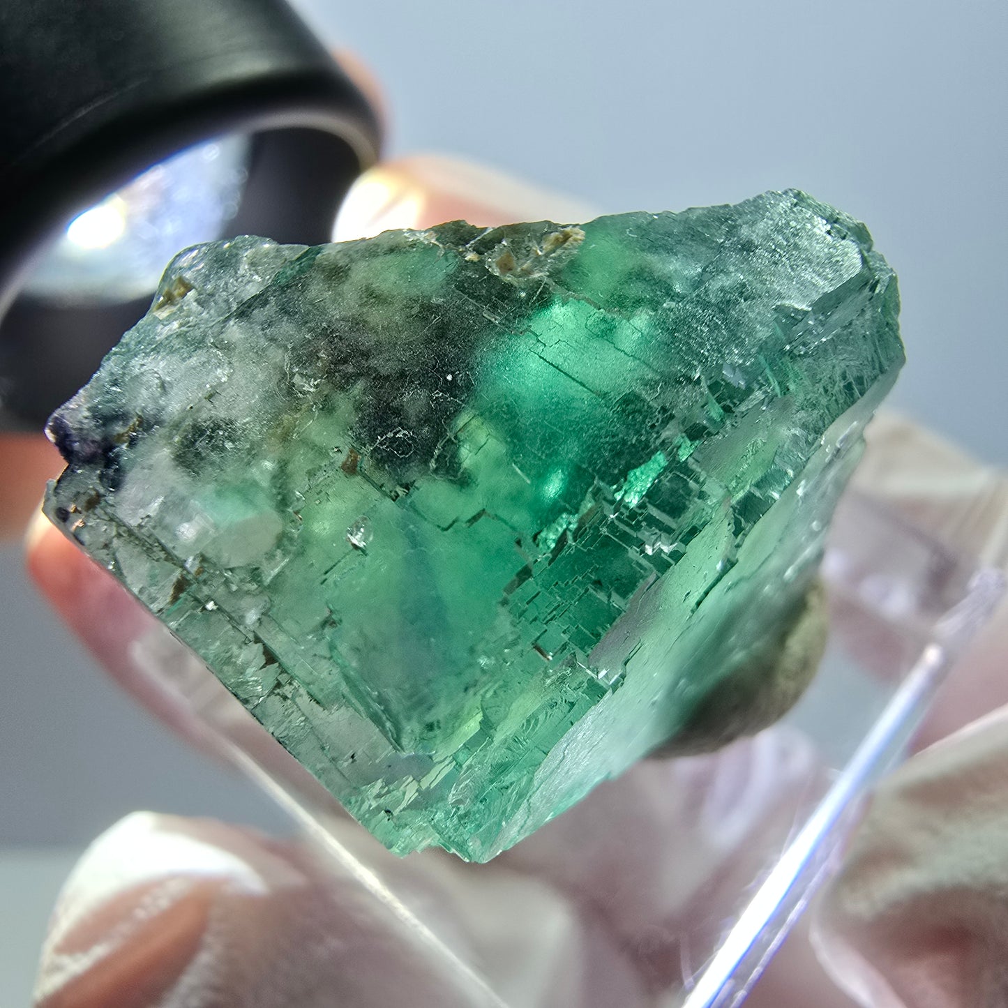 Klarer Phantom Fluorit Würfel parkettiert, grün Okorusu, Namibia 23*22*17mm
