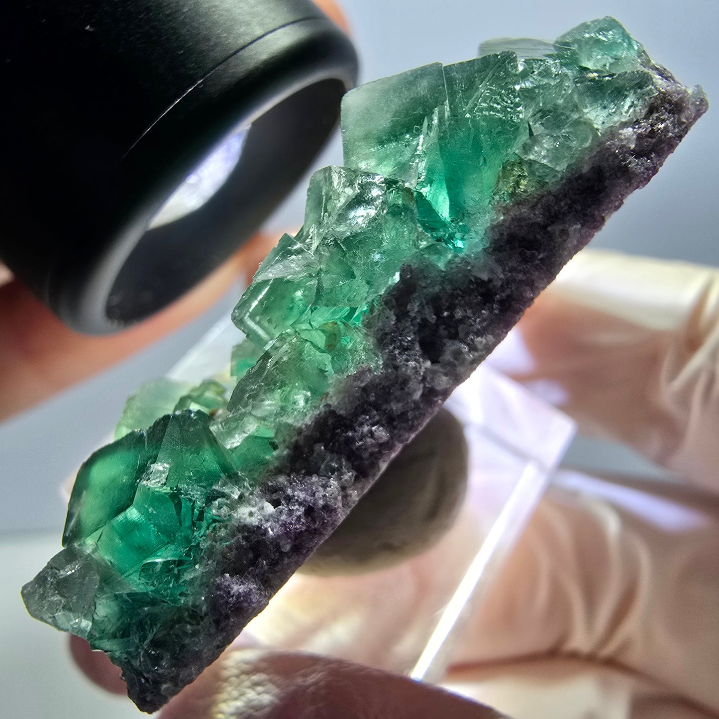 Klarer Phantom Fluorit Würfel parkettiert, grün Okorusu, Namibia 46*30*12mm