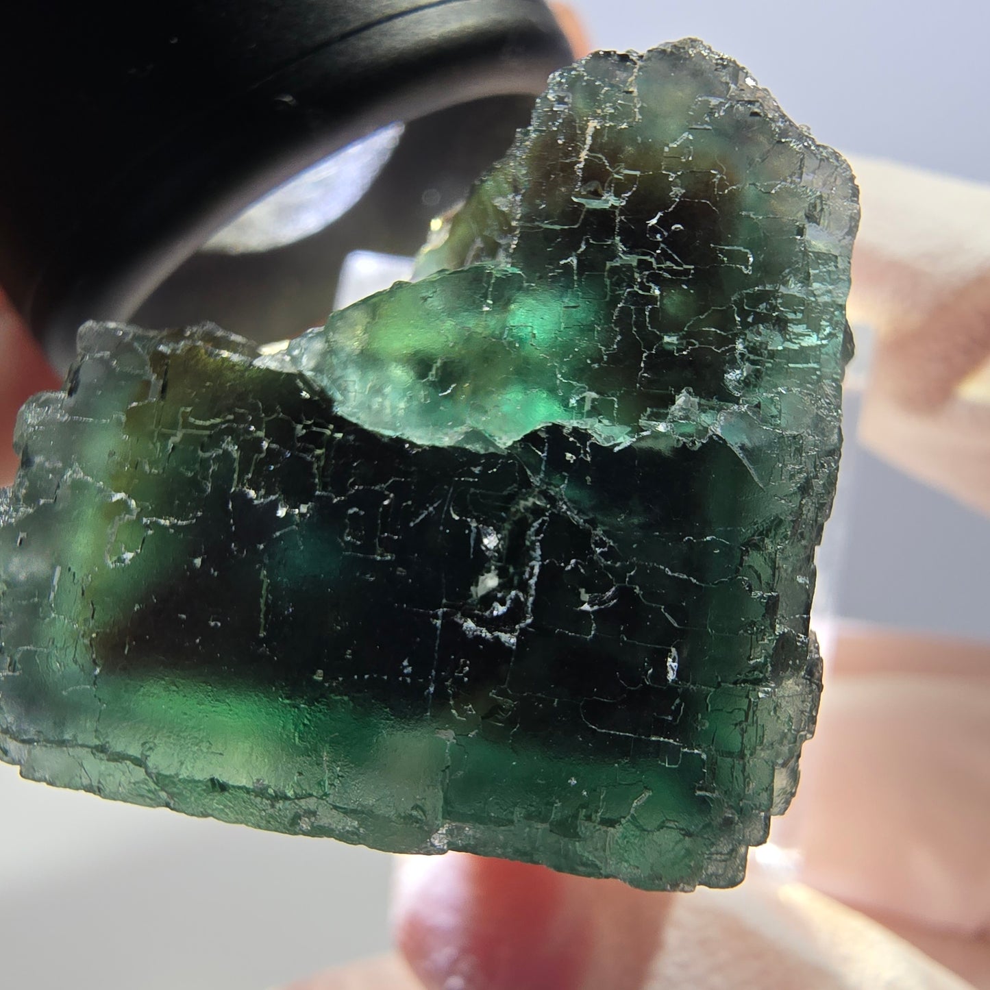 Klarer Phantom Fluorit Würfel parkettiert, grün Okorusu, Namibia 27*26*25mm