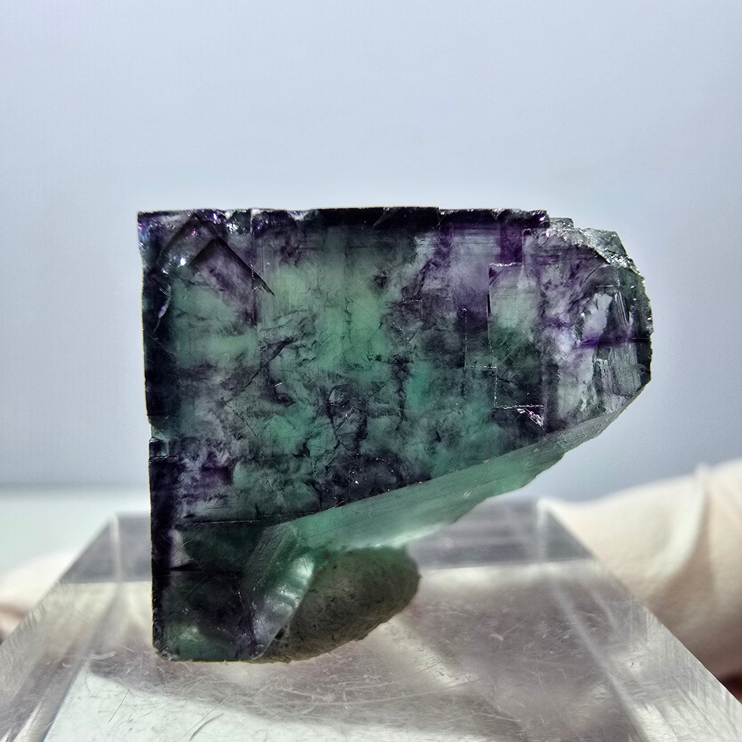 Klarer Phantom Fluorit Würfel, grün lila Okorusu, Namibia 19*18*11mm
