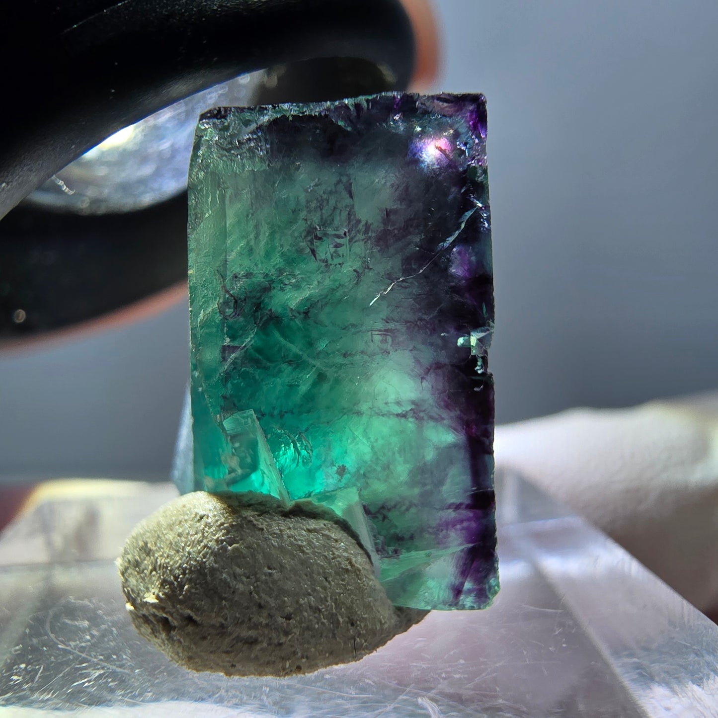 Klarer Phantom Fluorit Würfel, grün lila Okorusu, Namibia 19*18*11mm