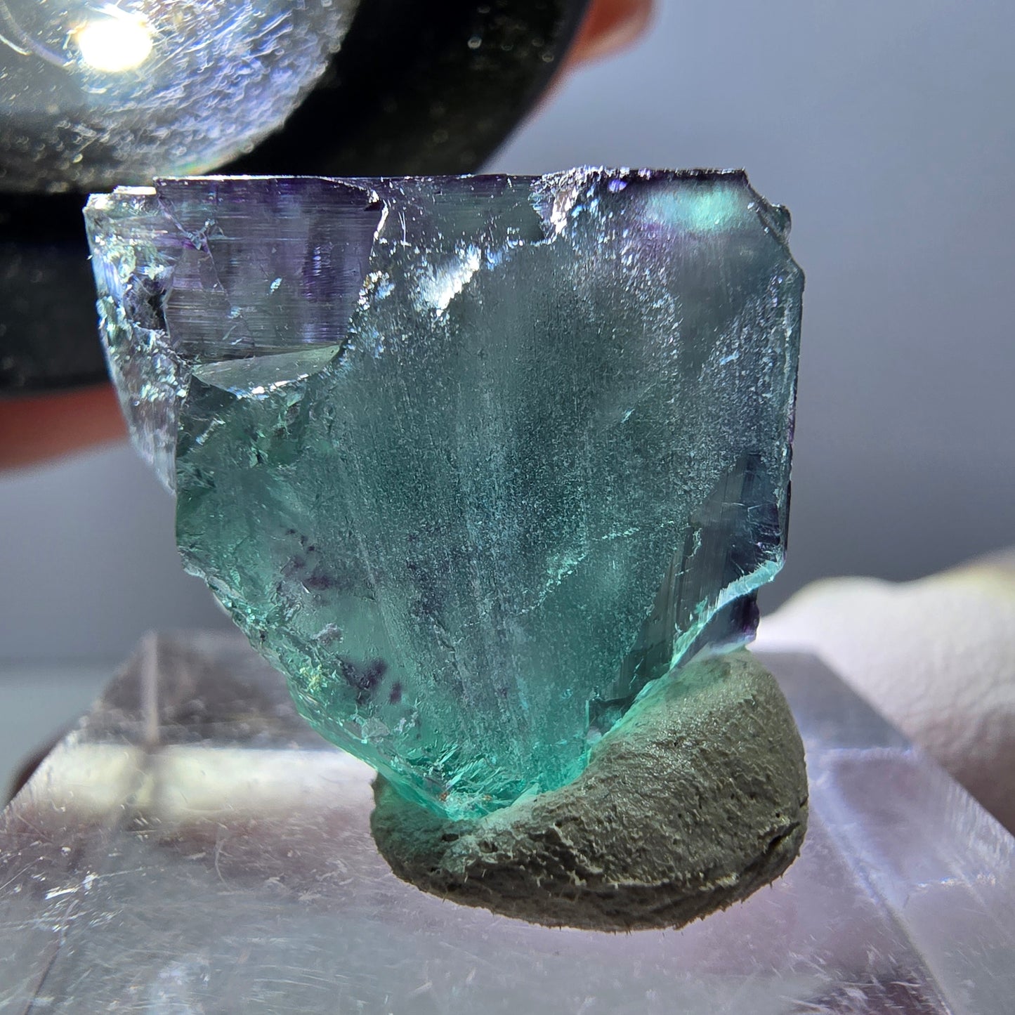 Klarer Phantom Fluorit Würfel, grün lila Okorusu, Namibia 19*18*11mm