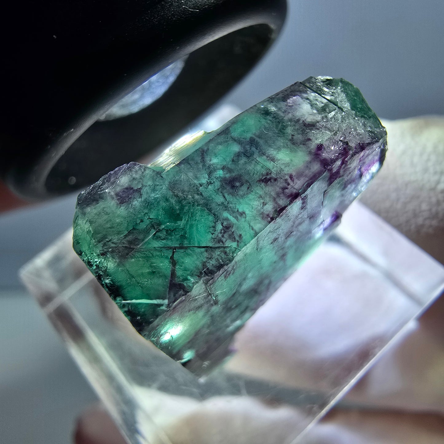 Klarer Phantom Fluorit Würfel, grün lila Okorusu, Namibia 19*18*11mm